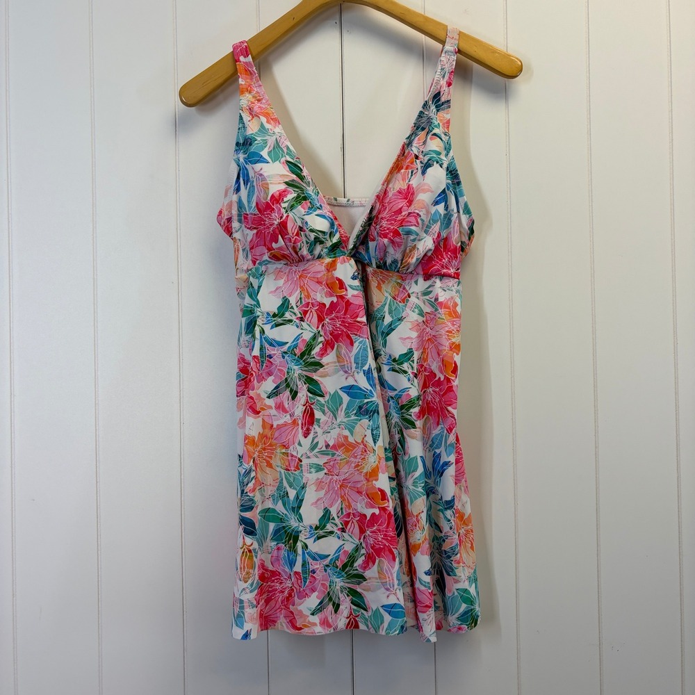 Nicole Miller Resortwear Floral Tropical Swim Dress Women Large Vacation Modest